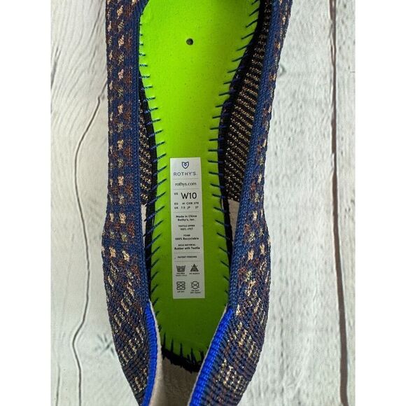 NEW! ROTHY'S blue brown gold check bow flat ballerina shoes 10 - Picture 8 of 10